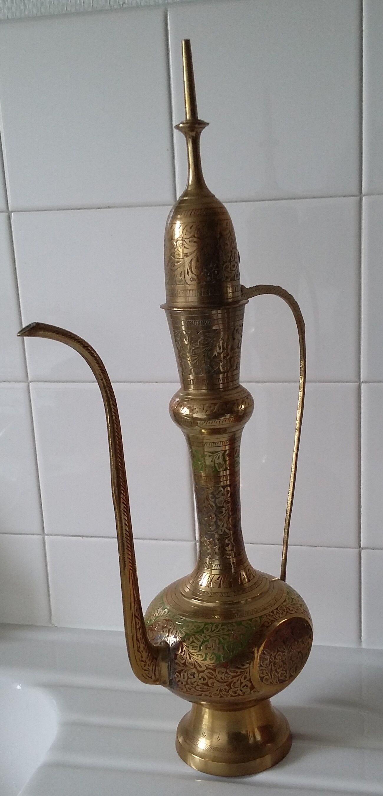 Chiseled brass Indian teapot