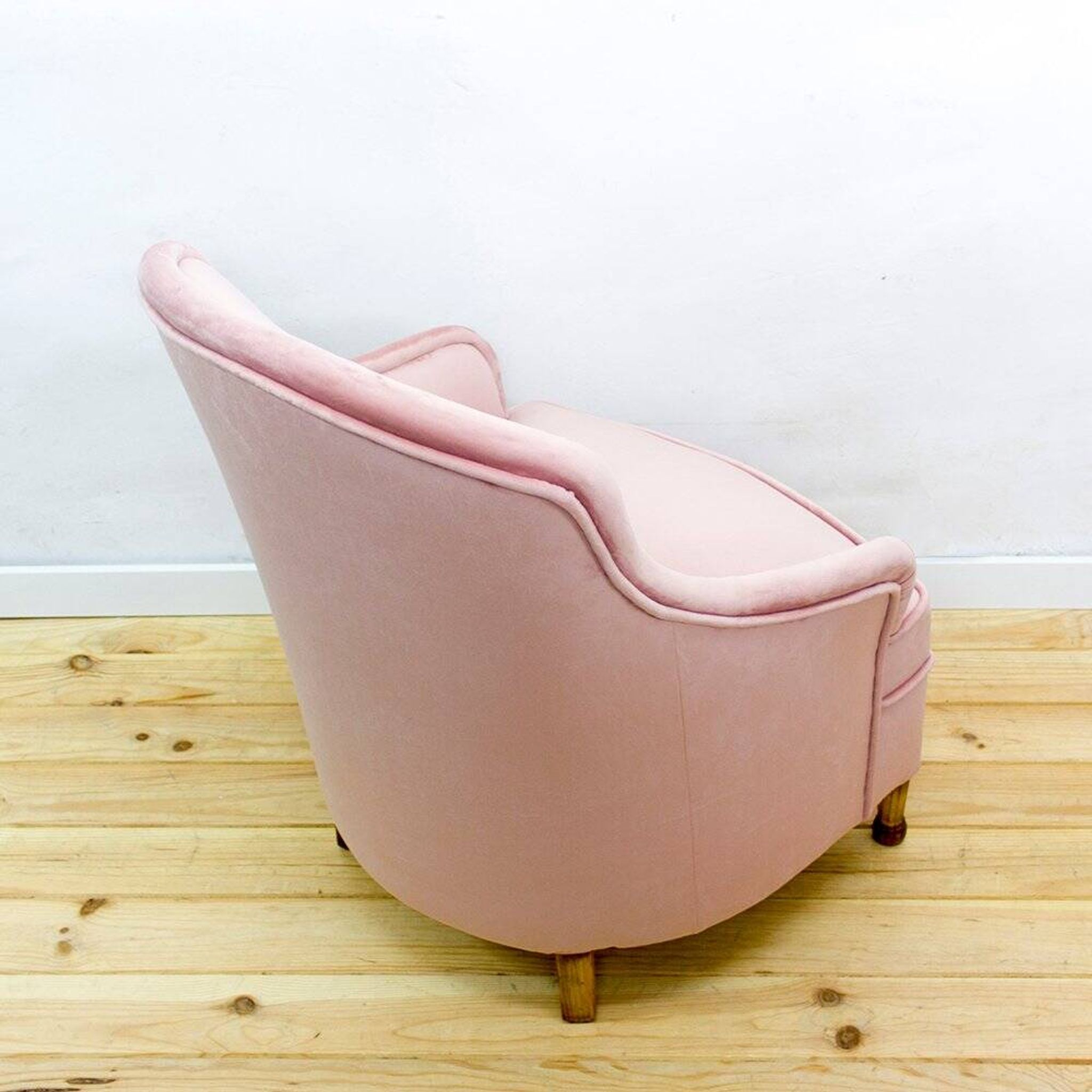 Fauteuil en tissu et bois de style mid-century, années 1950