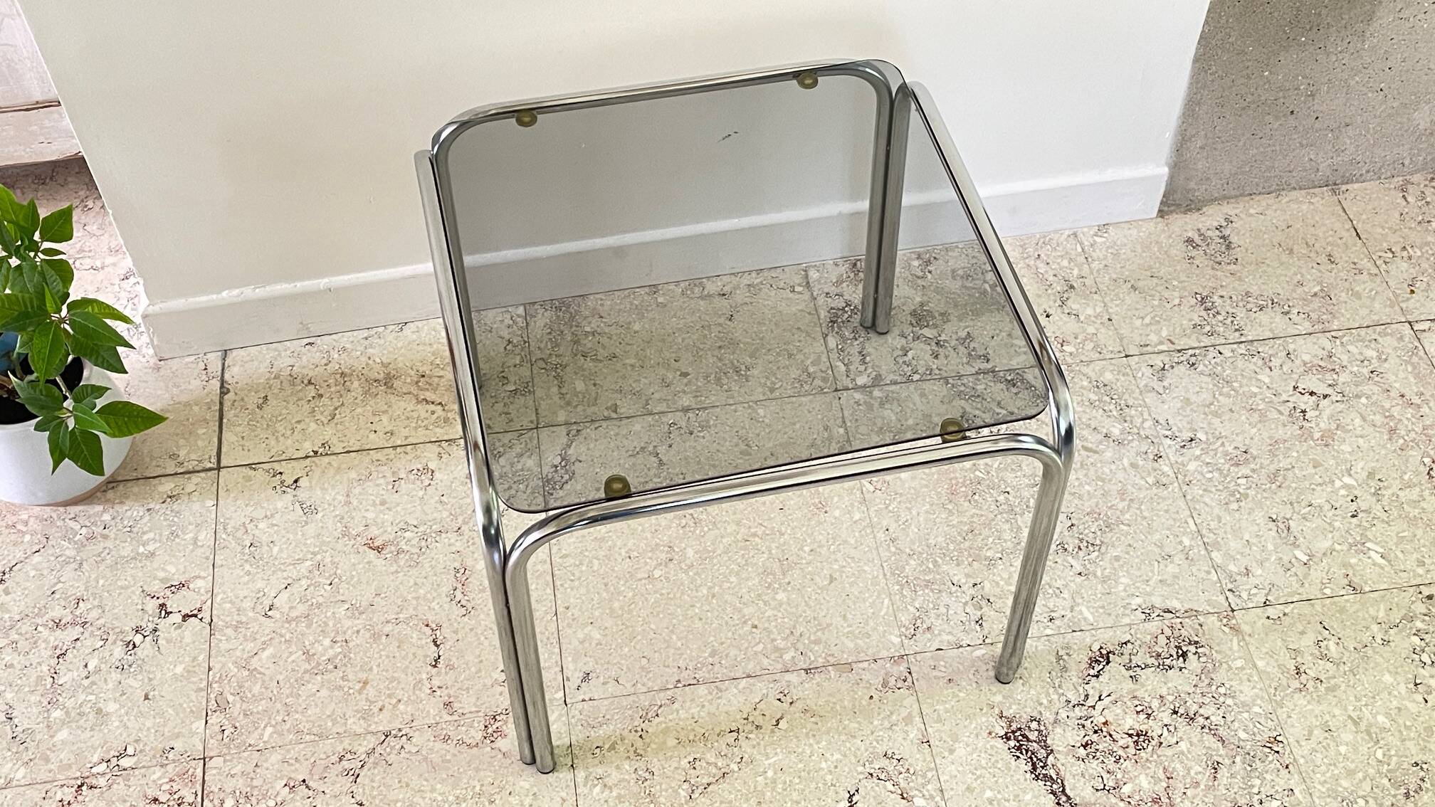 1970s coffee table glass and chrome steel