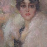 Oil painting on canvas, portrait of a young woman, Italy signed and dated 1917