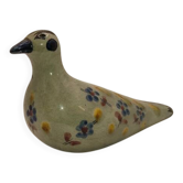Ceramic dove bird, glazed with hand-painted floral decoration, vintage.