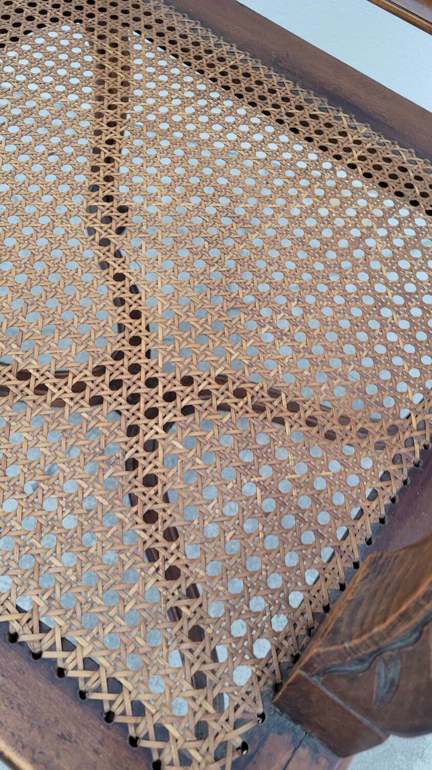 Louis XV Regency cane armchair leather armrests decorated with shell