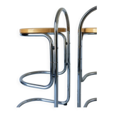 2 tabourets de bar tubulaires chromés et en rotin | Années 1970