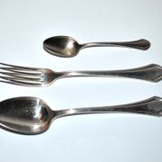 Couverts de table printania art deco 3p fourchette, cuillères soupe, café 1920 Christofle