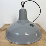 Industrial British Grey Enamel Factory Pendant Lamp, 1960s