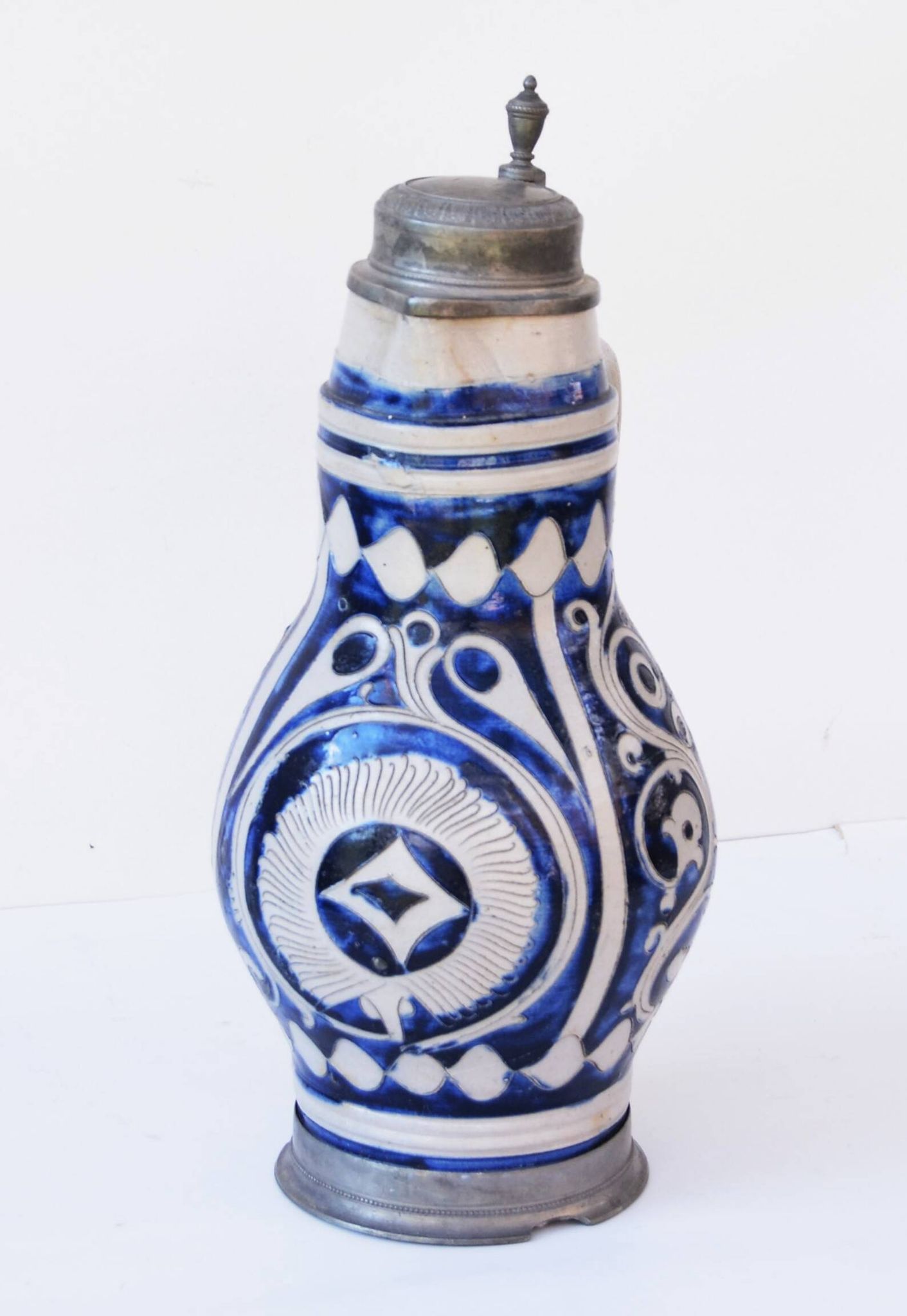 Pichet allemand émaillé Westerwald Biedermeir du XIXe siècle 2,5 L