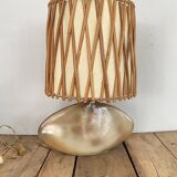 Signed Vallauris lamp, rattan lampshade from the 70s
