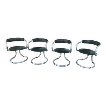 Rare set of 4 armchairs / chairs Rudi Bonzanini for Tecnosalotto