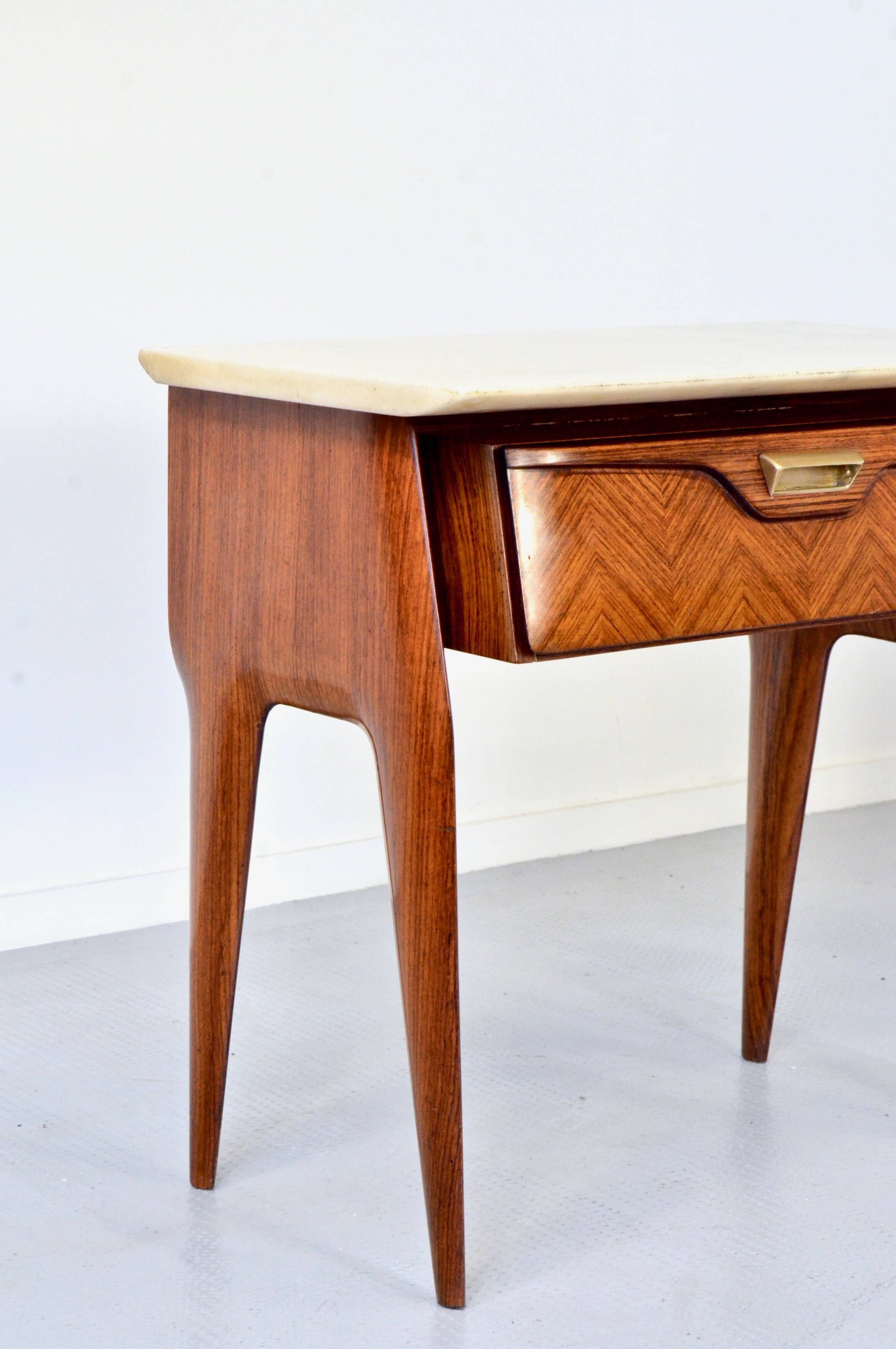 Set of 2 Italian Midcentury Rosewood and carrara bedsides tables