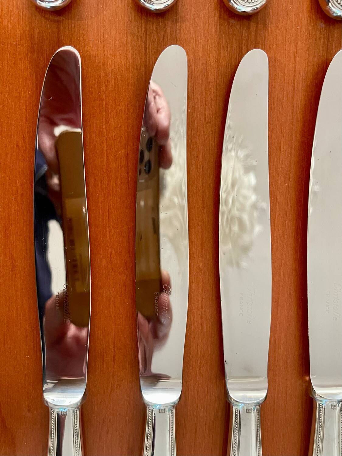 Christofle Perles 12 Table Knives 24.5 cm