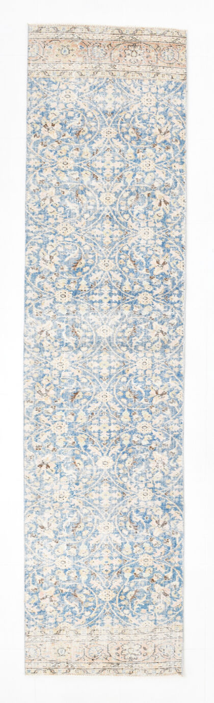3x10 Turkish vintage runner rug hand-made blue runner 3x10 runner 310x75cm