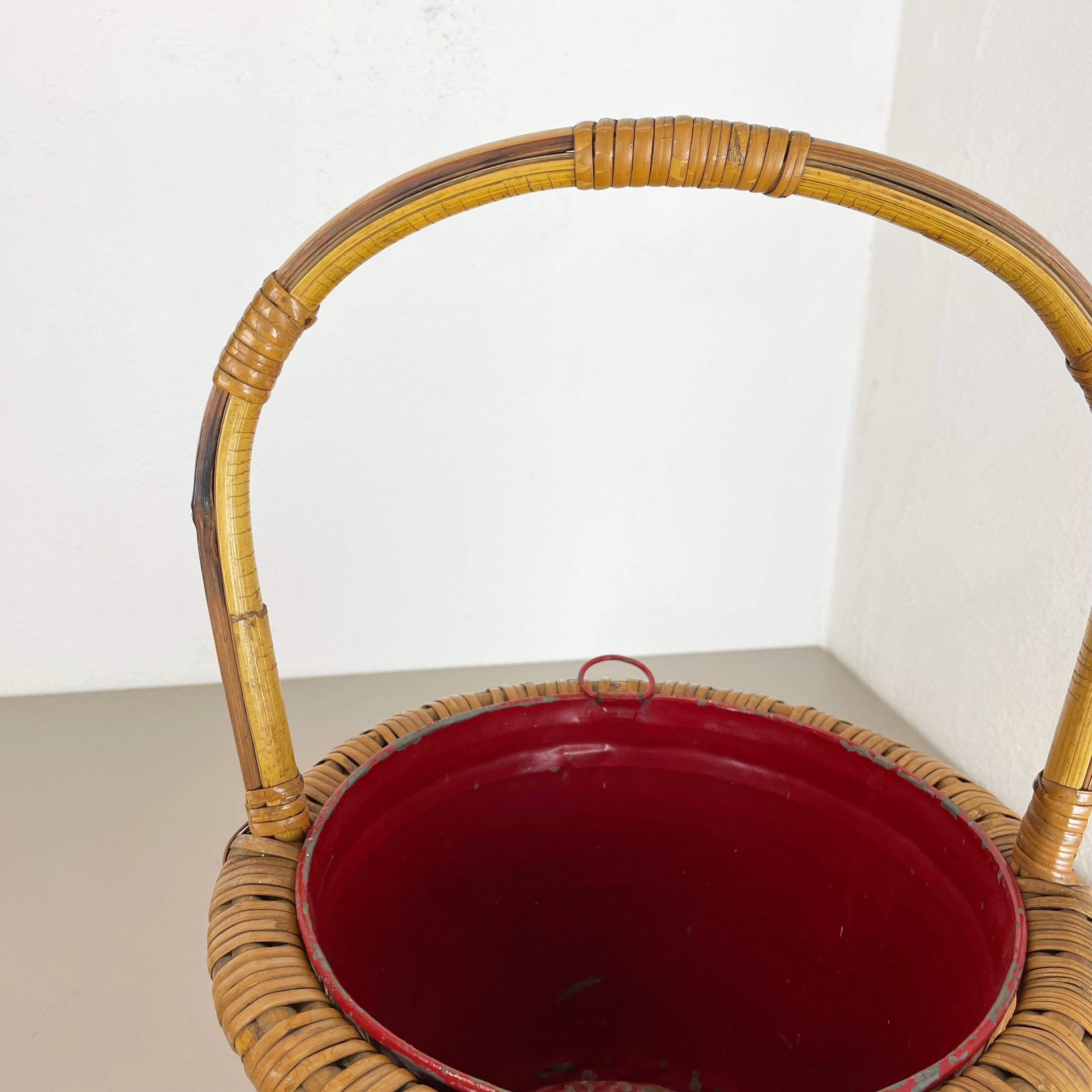 Minimalistic Bamboo Metal Planter Plant Stand Matégot Style, France, 1960s