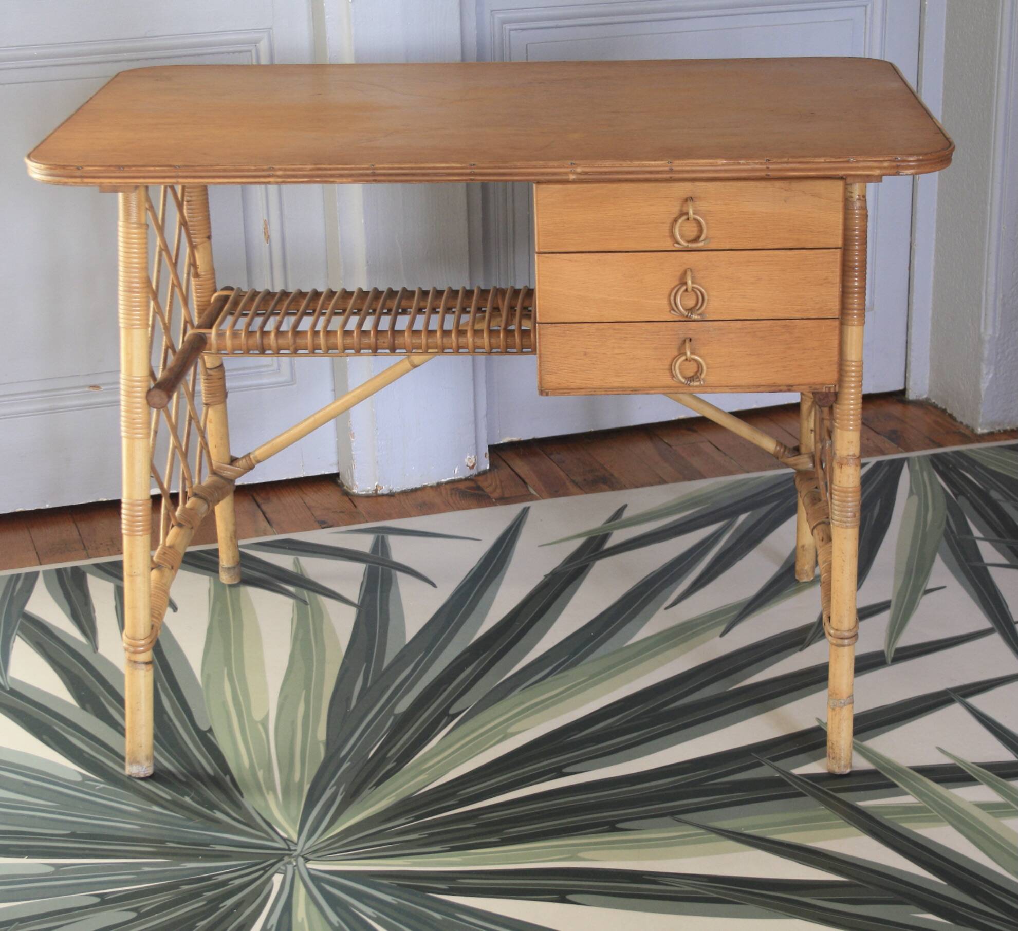 Louis Sognot desk bamboo, rattan