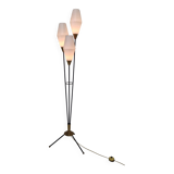 Lampadaire trépied en verre opalin et laiton, Italie, années 1950
