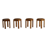 Mid-20th century, set of 4 vintage stackable pine stools, Danish design.