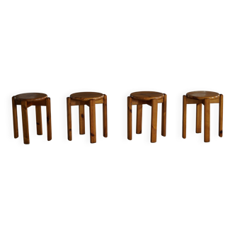 Mid-20th century, set of 4 vintage stackable pine stools, Danish design.