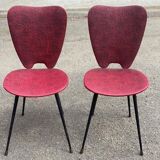 2 petal chairs in burgundy red skai leather and black metal 1950 Sery