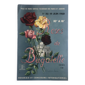 Madeleine monier, roseraie & concours international de roses de bagatelle, 1960. affiche originale