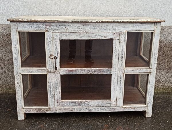 Petite vitrine ancienne en bois blanc