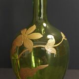 Carafe liquor bottle green and gold decoration early twentieth century