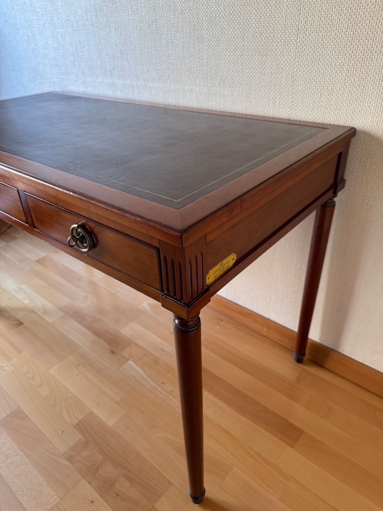 Louis XVI style flat desk "Coubertin" in mahogany reissue by Grange