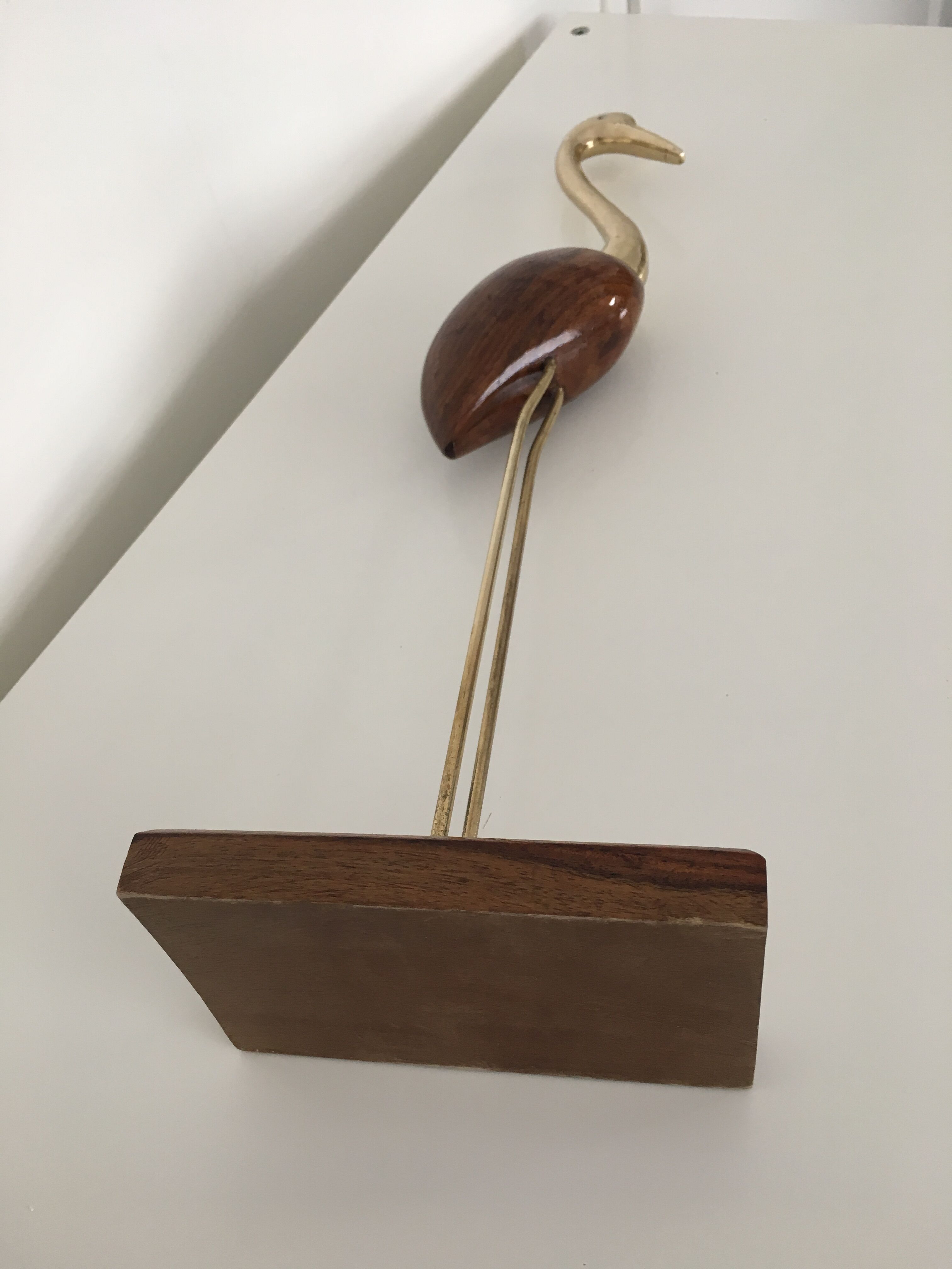 Heron in wood and brass