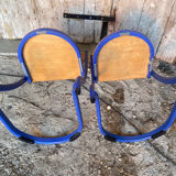 Pair of Chairs SOUVIGNET Model ELODIE Metal Blue & Wood Made in France