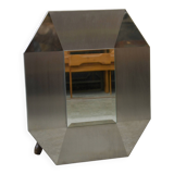 Miroir design en acier inoxydable brossé et chromé, verre biseauté 1970's