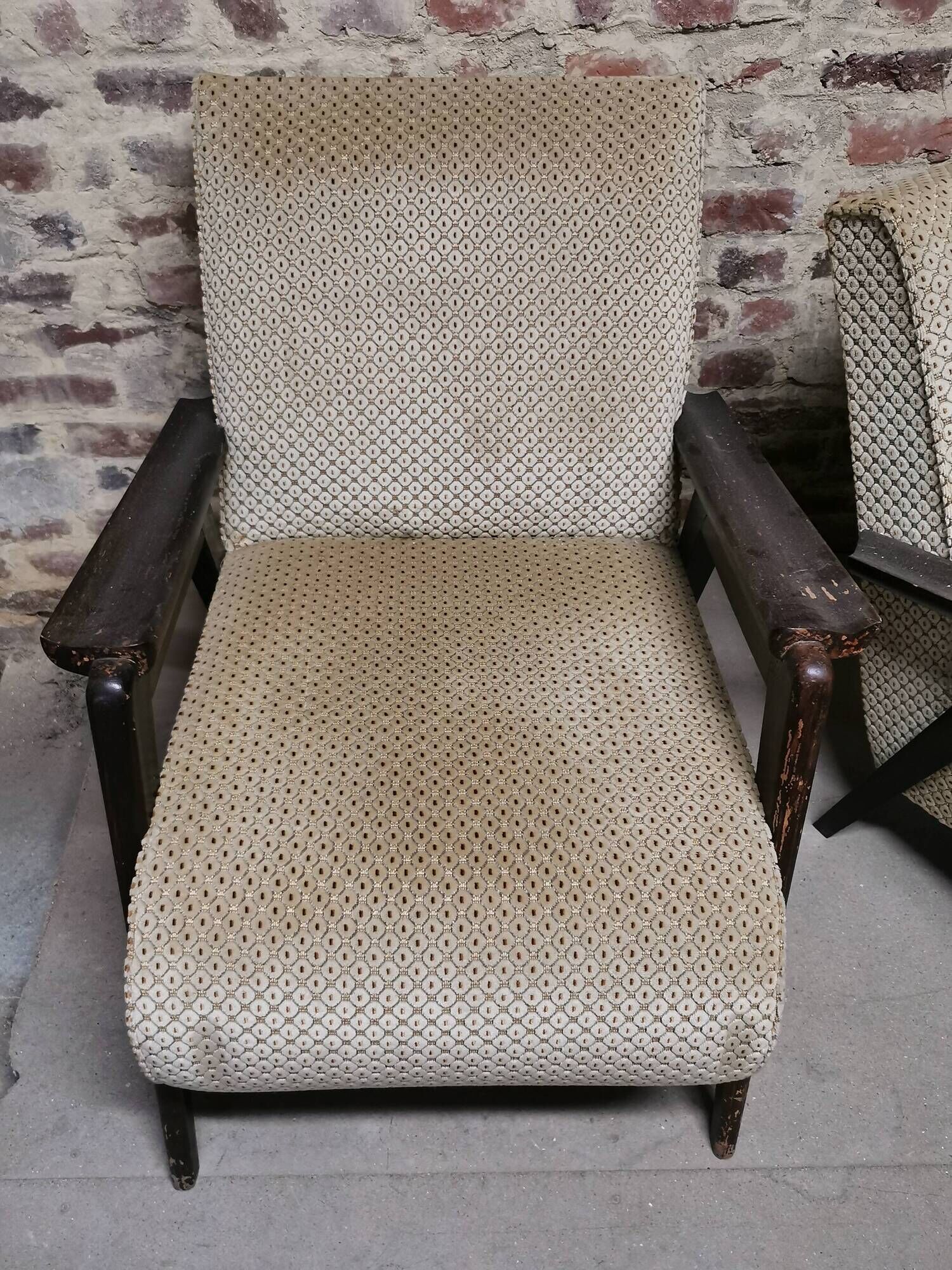 Paire de Fauteuils club / Chauffeuse vintage 50's , pieds compas