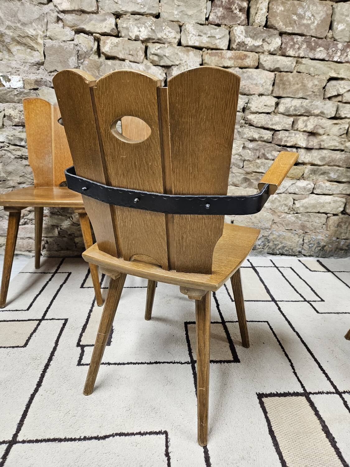Set of 4 vintage chairs and armchair 1970"