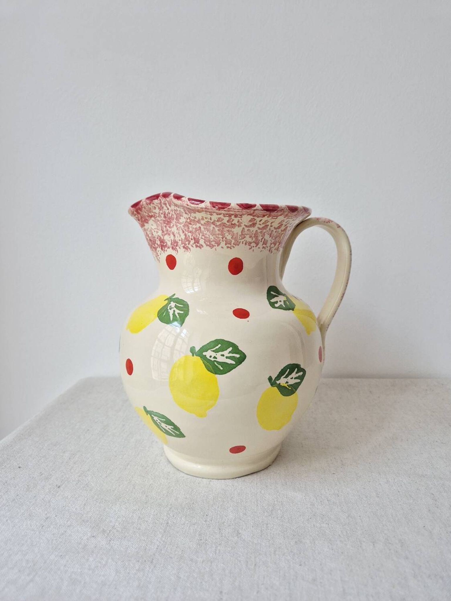 Vase/Pichet en céramique citron & pois - Vintage