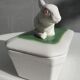 Pot terrine rabbit of Bavent in white earthenware on square of greenery
