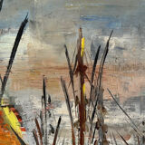 Sailboats in the harbour, oil on wood panel