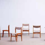 Set of 6 Scandinavian chairs vintage solid teak and wool 1960