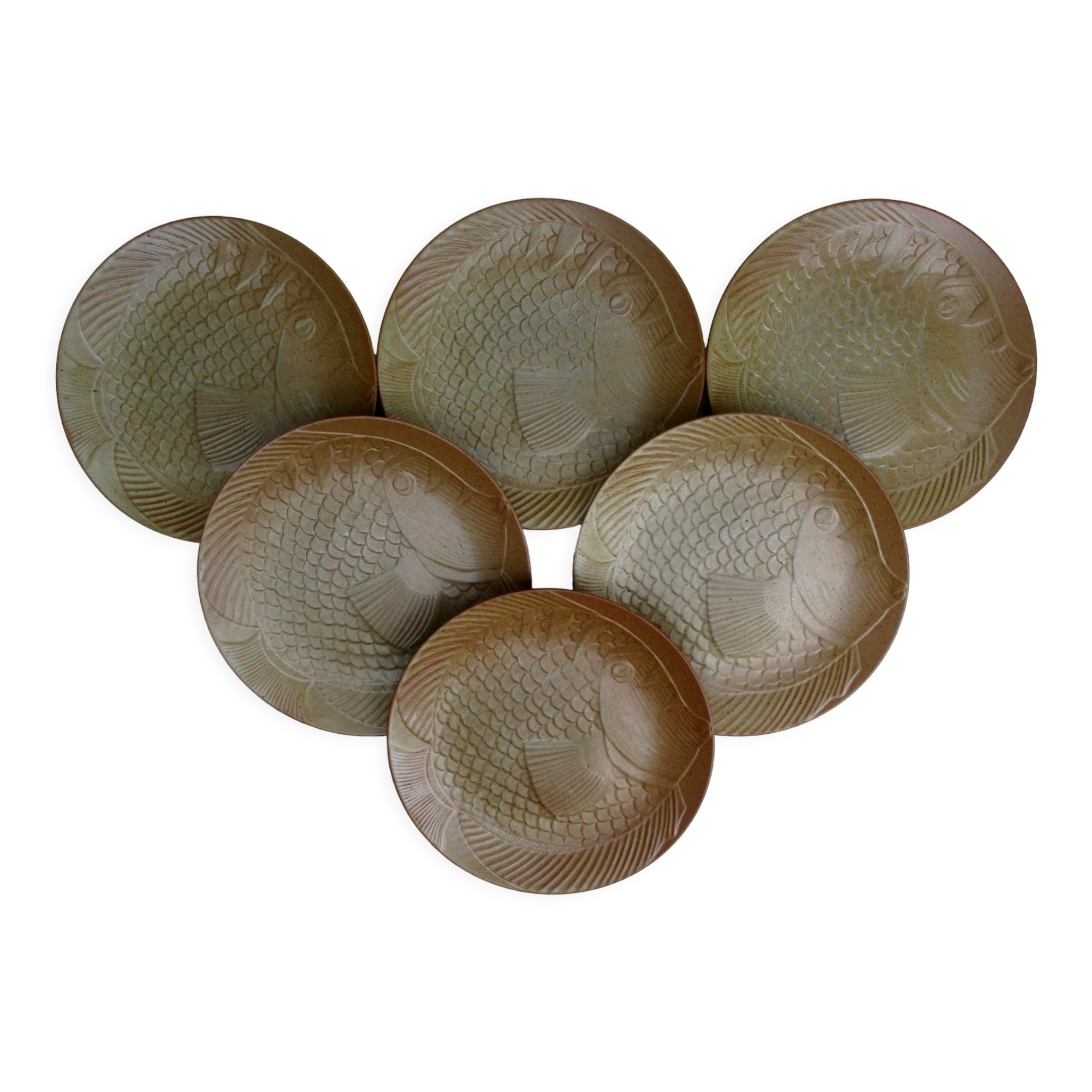 Flat plates Fish Sandstone CNP Village France Lot of 6
