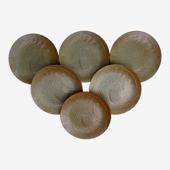 Flat plates Fish Sandstone CNP Village France Lot of 6