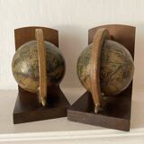 Vintage world map bookends terrestrial globes