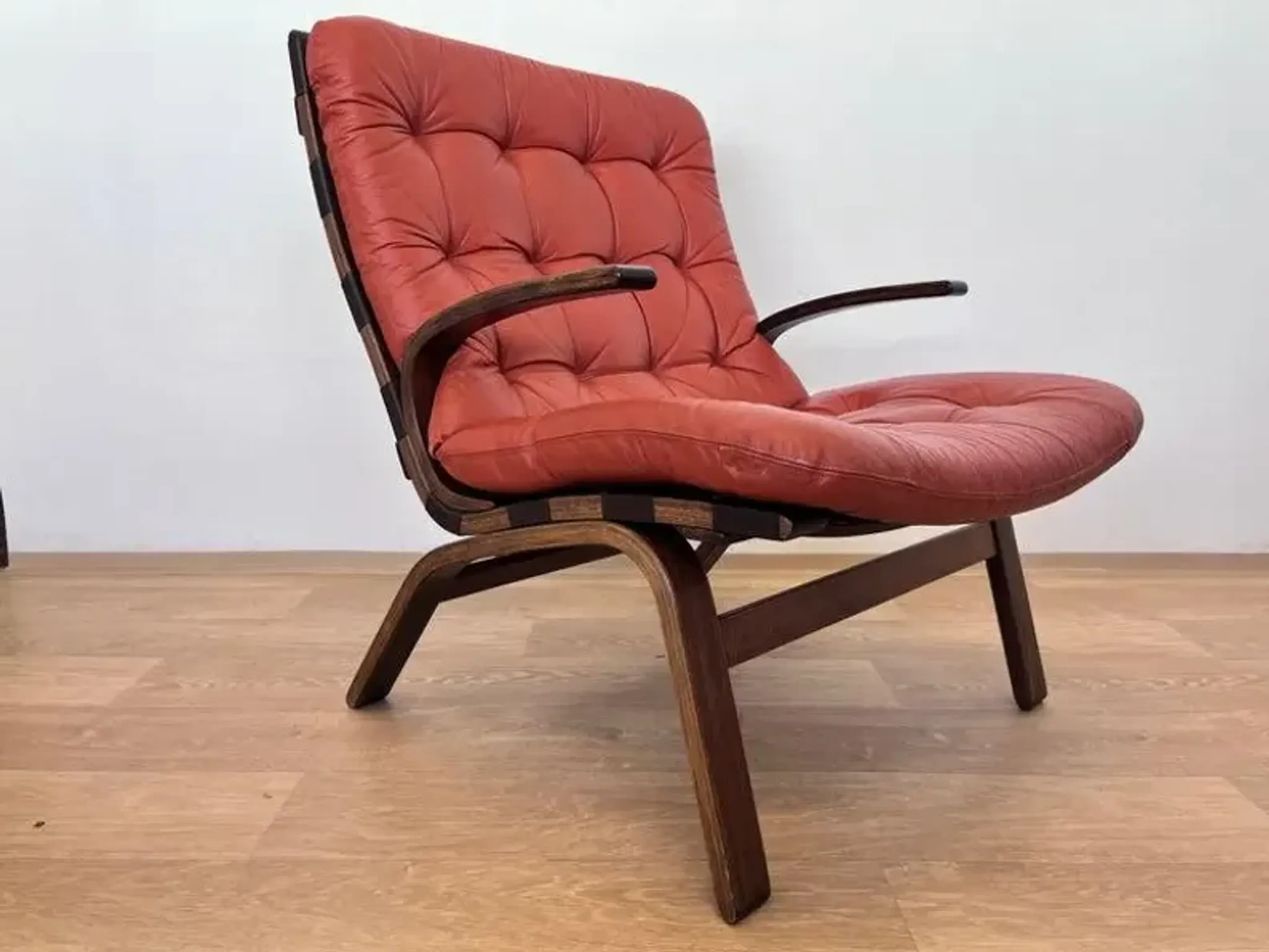 1970s Design mid century Danish Bentwood and leather Armchair by Farstrup