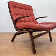 1970s Design mid century Danish Bentwood and leather Armchair by Farstrup