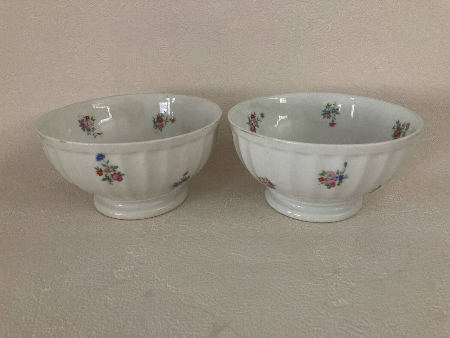 2 Antique Faceted Bowls with Small Flower Pattern PL France