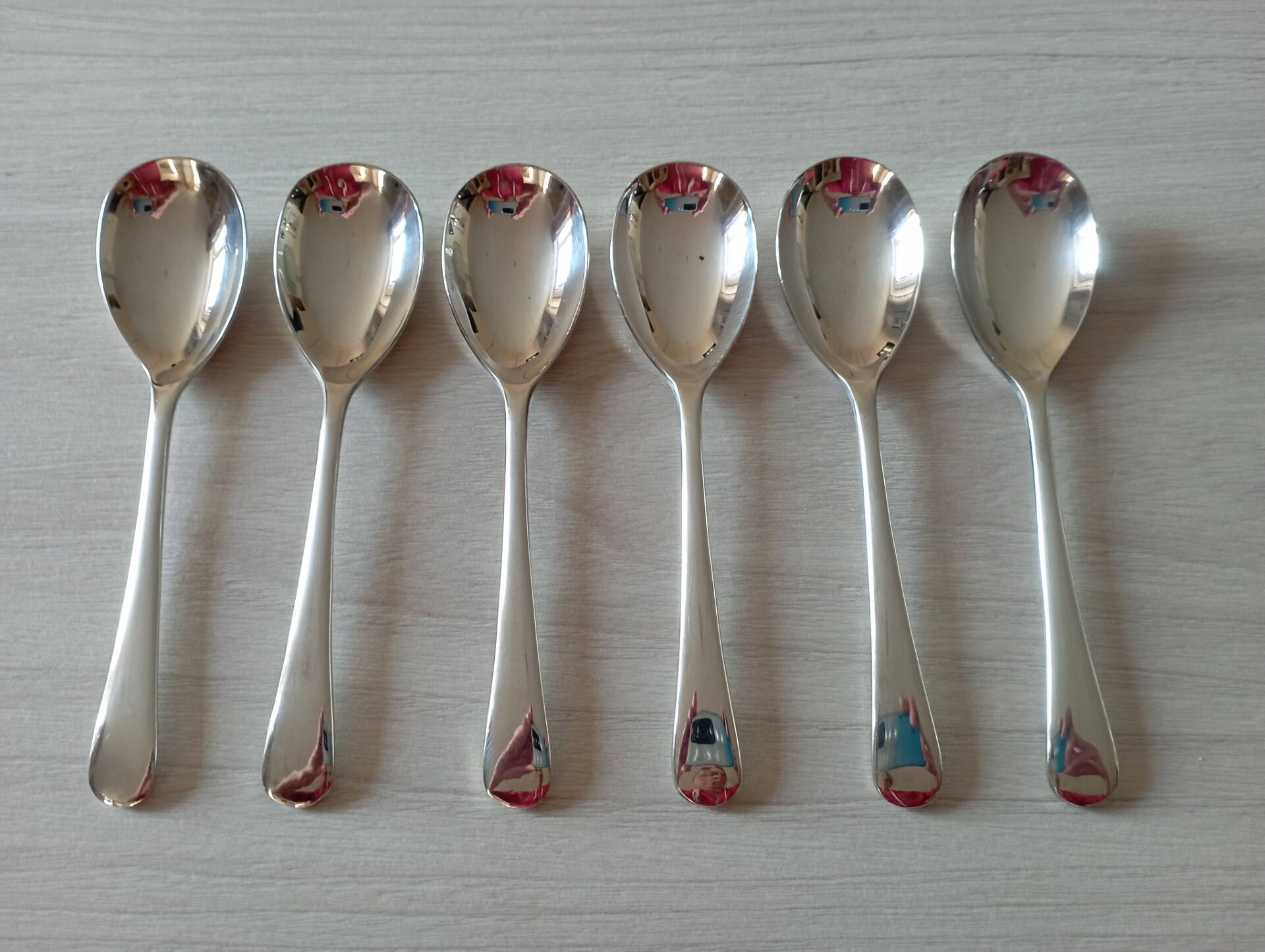 Set of 6 small silver metal spoons