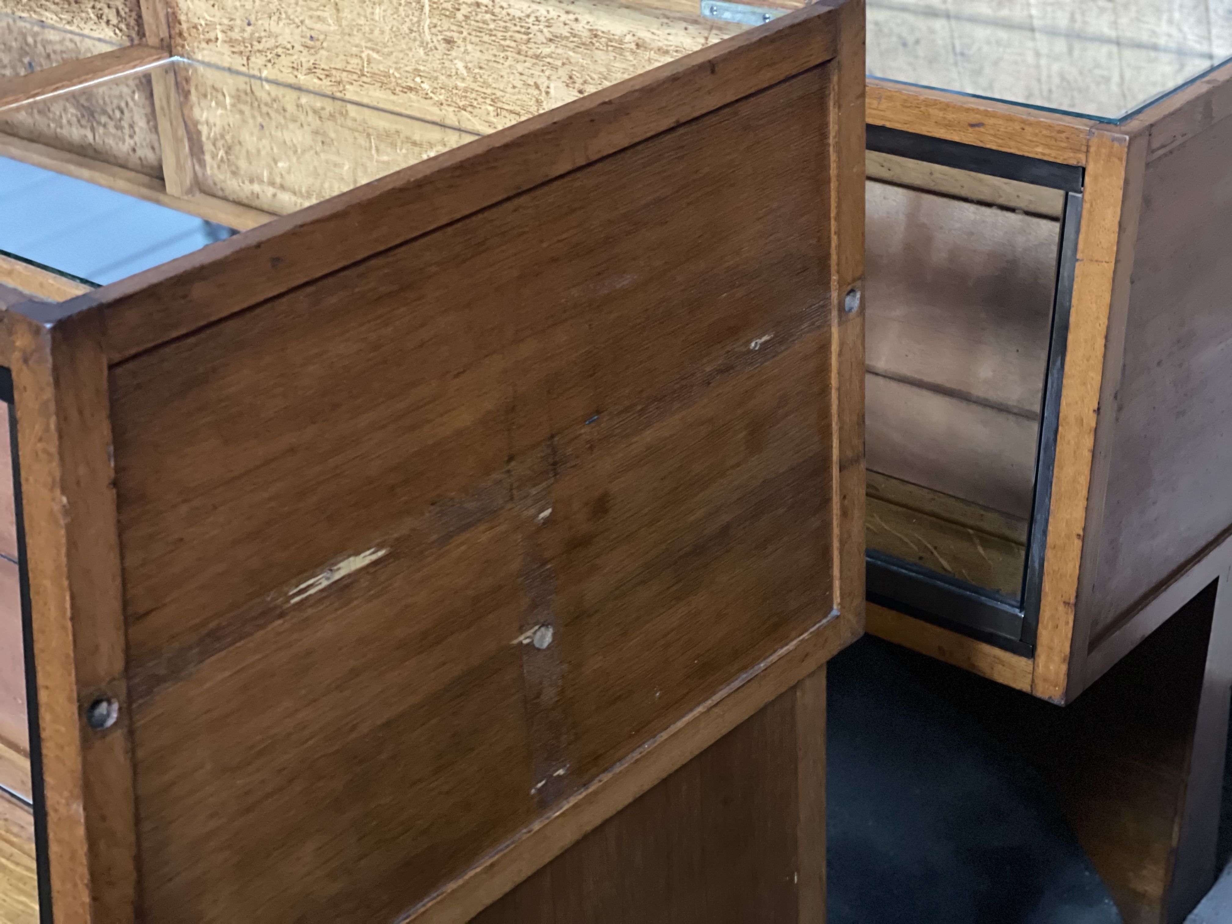2 Showcases furniture of loom with drawers oak wood jewelry Art Deco 1930' compass feet