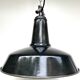 old LAMP SUSPENSION sheet metal enamelled color BLACK, white enamel inside Ø42cm
