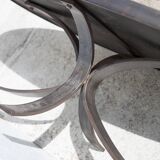 Jean Jaffeux coffee table, glazed lava stone table with wrought iron structure, 60's