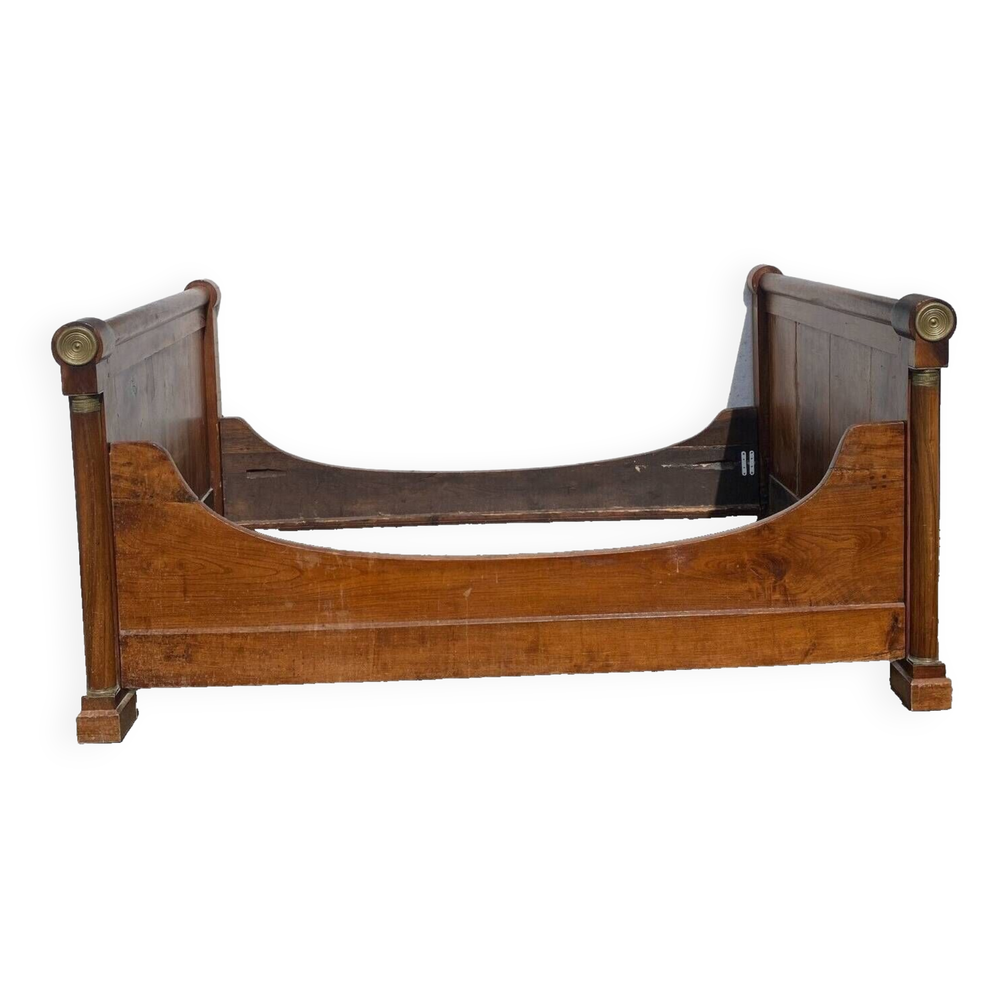 Empire period sleigh bed in solid walnut 19th century