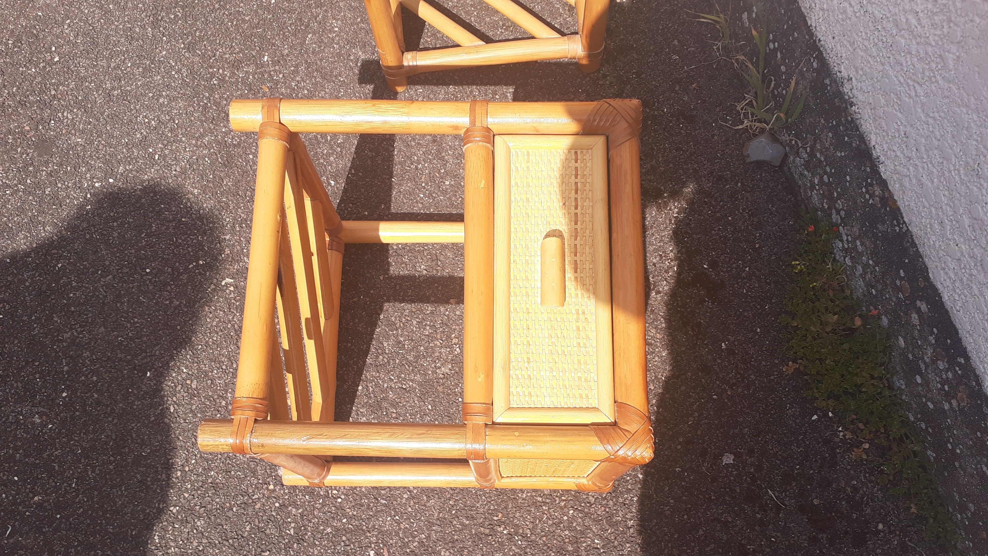 Pair of rattan bedside table