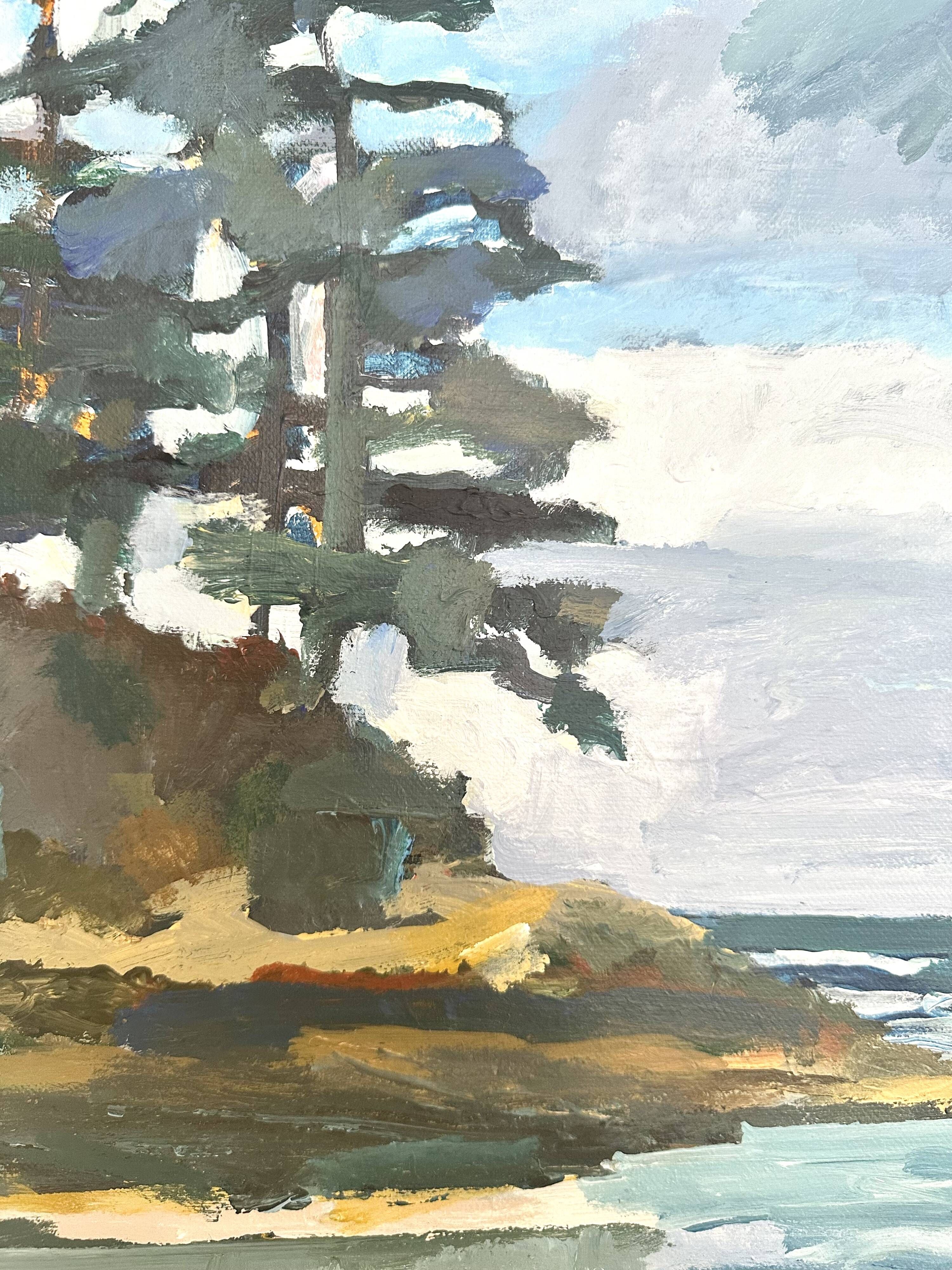 Oil on canvas rocky coast under a stormy sky