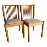 Set of 4 Scandinavian dining chairs in light wood.