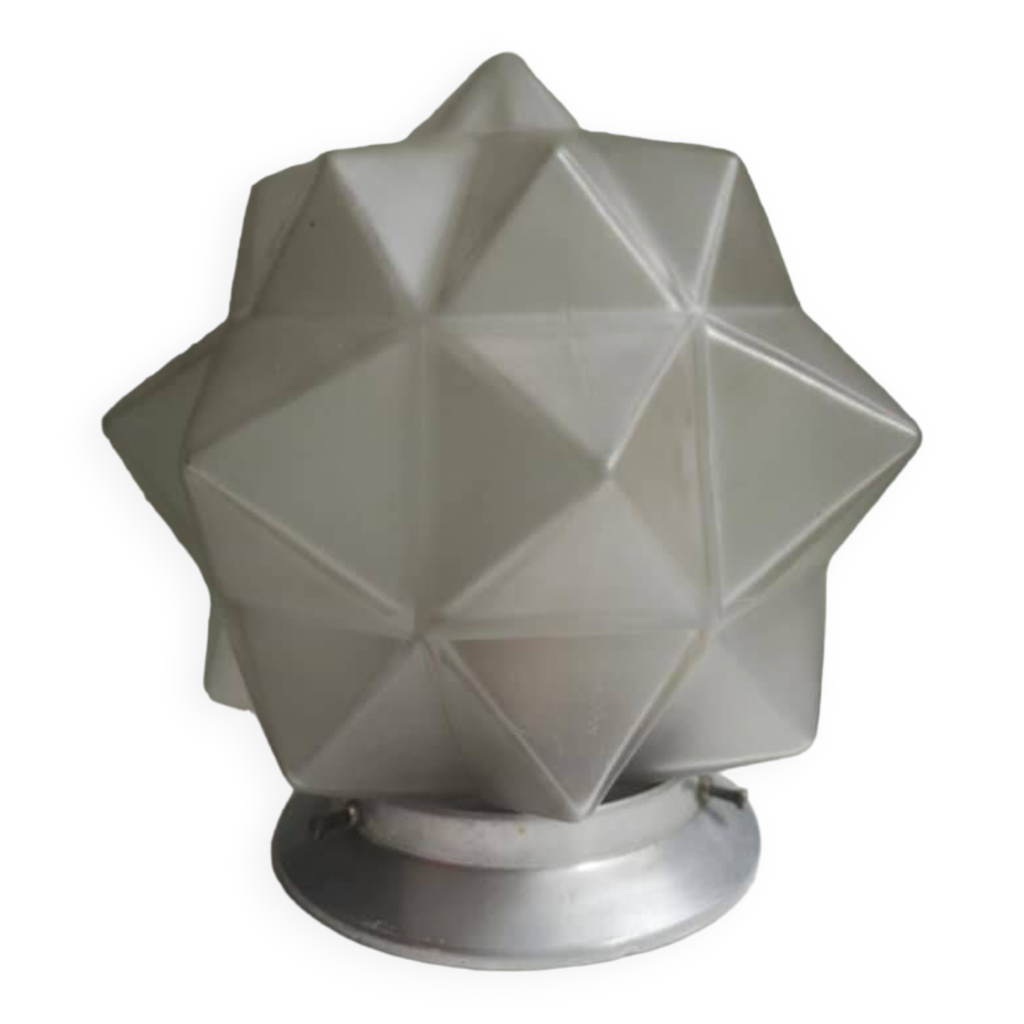 Ancien plafonnier globe verre opalescent etoile polyedre modèle rare Ø 18 cm ART DECO 1930