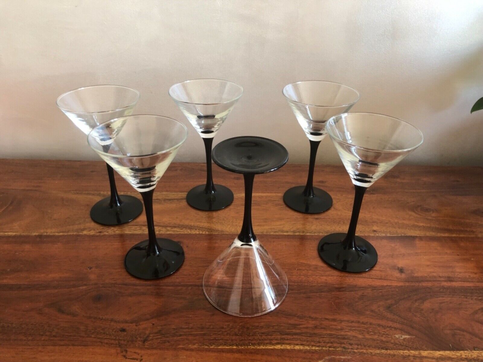 Lot of 6 glasses black martini Luminarc 70s vintage